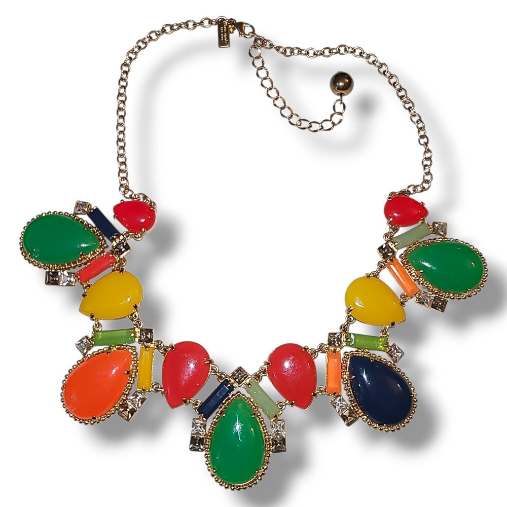 Kate Spade NY Colorful Statement Necklace Gold Tone Rhinestone Bib